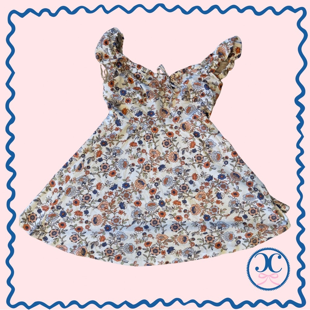 White Floral Flutter Dress Puff Sleeve